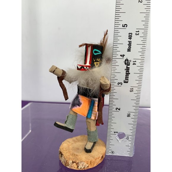 Kachina 4.5” Doll Native American Navajo Badger Dancing Wooden Feathered with Le - Picture 7 of 8